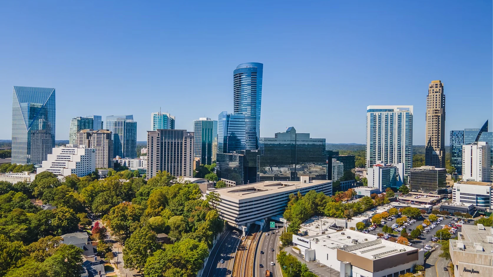 Aerial view of the Buckhead skyline in Atlanta, Georgia
