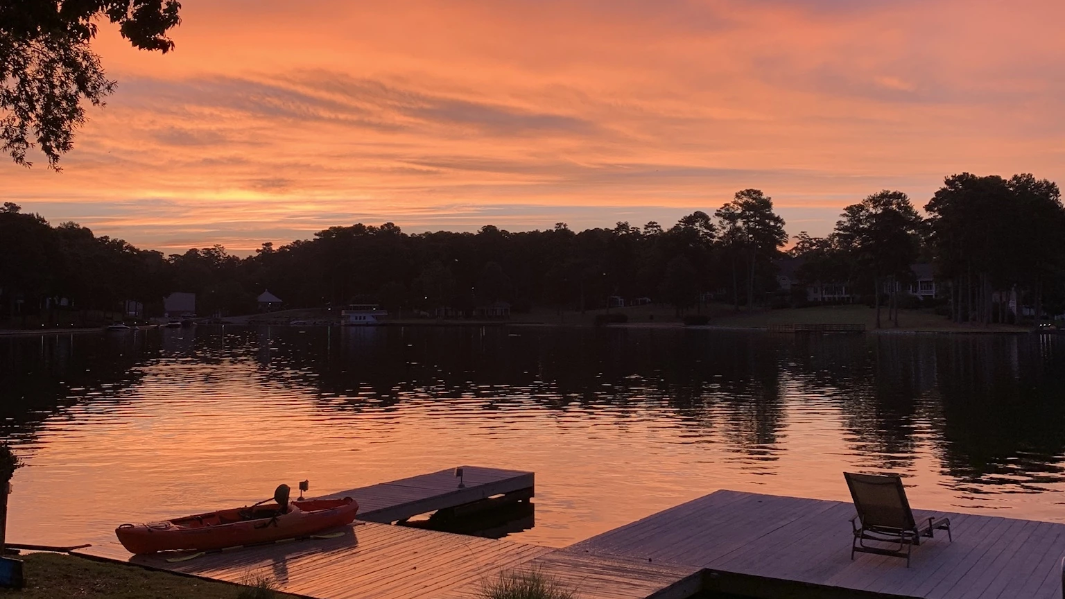 Sunset over a private dock on Lake Oconee, Georgia